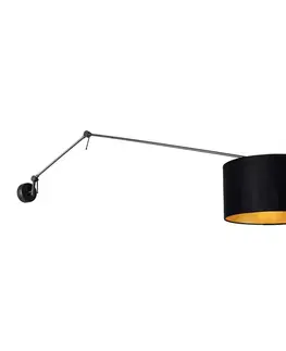 Nástenné osvetlenie Nástenná lampa čierna s čiernym zamatovým tienidlom 35 cm nastaviteľná - Blitz