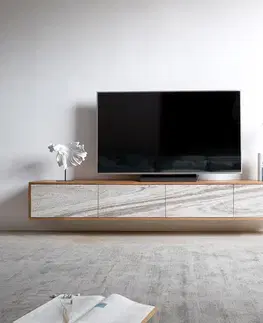 Televízne stolíky DELIFE TV stolík Kleo 220 cm akácia prírodná 4 dvierka závesný