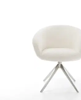 Jedálenské stoličky DELIFE Otočná jedálenská stolička Vinka-Flex s opierkami bouclé biela krížová podstava široká nerezová oceľ 360° otočná hojdacia funkcia vrecková pružina