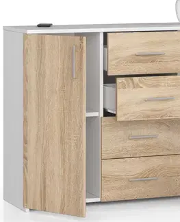 Komody a skrinky Moderná komoda TRAVI110, biela / dub Sonoma