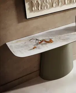 Konzolové stolíky DELIFE Konzolový stolík Edge zaoblený 140×40 cm keramika onyx perla Conos kov titánová farba