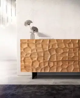 Komody DELIFE Komoda Solu 175 cm akácia prírodná 2 dvierka 3 zásuvky závesná kov čierna 3D čelá
