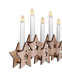 Vianočné dekorácie Solight Drevený svietnik Hviezdy s 5 LED sviecami, teplá biela