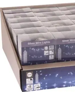 Vianočné osvetlenie Kinekus Svetlo vianočné kaskáda 80 LED studené biele, s časovačom, s funkciami, baterky, vonkajšie/vnútorné