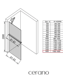 Sprchové dvere CERANO - Sprchová zástena Walk-in Onyx YL/P - 8 mm + polička / držiak na uteráky - čierna matná, bronzové sklo - 160x200 CER-689422