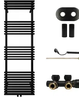 Doplnky do kúpeľne CERANO - Kúpeľňový radiátorový set Luigi - kombinované vykurovanie, termo tyč - stredové pripojenie 50 mm - 600W - čierna matná - 1600x500 mm CER-663427