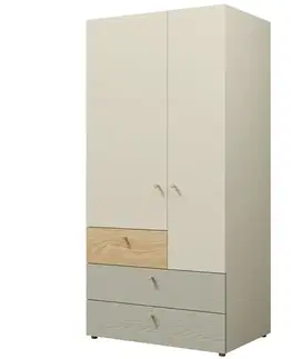 Šatníkové skrine Skriňa Yuki 2 Eukalyptus/Sivá Béžová/Olejovaný Dub