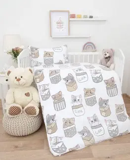 Detské obliečky MKLozkoviny.sk Obliečky mikroplyš do postieľky Exclusive – Mačičky vo vrecku - 100 × 135 cm - 40 x 60 cm