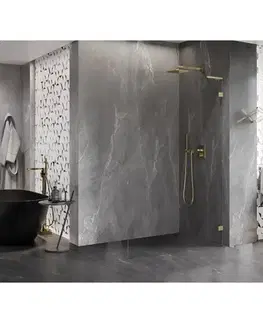 Sprchové dvere MEXEN/S - Lunar L Sprchová zástena WALK-IN pravá 50 x 200, transparent 8 mm, zlato kefovaná 830L-050-000-55-00-P
