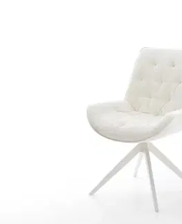 Jedálenské stoličky DELIFE Jedálenská stolička Taimi-Flex bouclé mäkký béžová krížová podstava široká biela 360° otočný hojdacia funkcia