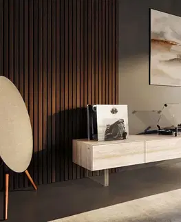 Televízne stolíky DELIFE TV stolík Cuor 150 cm keramika Laminam® Travertino Bianco krémovo biela 1 výklopné dvierka 1 zásuvka podstava závesná akrylové sklo