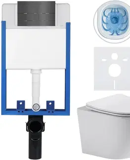 Záchody CERANO - Kompletný WC set Profi/Cesso - biela lesklá - WC tlačidlo Line/Tmavo šedá - na zamurovanie - 49x36 CER-8050BD84270