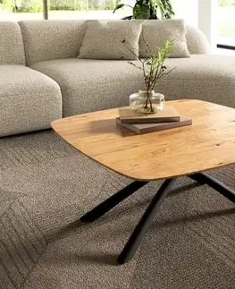 Konferenčné stolíky DELIFE Konferenčný stolík Edge zaoblený tvar 90x90 cm dub prírodný švajčiarska hrana Sarity kov čierna