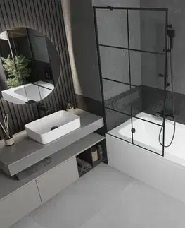 Sprchové dvere MEXEN/S - Vega obdĺžniková vaňa 150 x 70 cm s panelom + vaňová zástena 90, čierna vzor 550115070X9509007077
