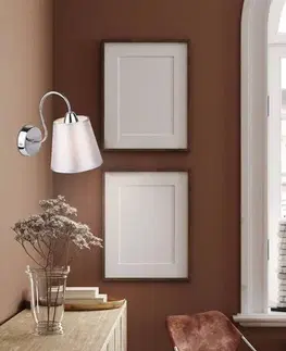 Nástenné svetlá Okrúhla chrómová nástenná lampa so sivým látkovým tienidlom Luk