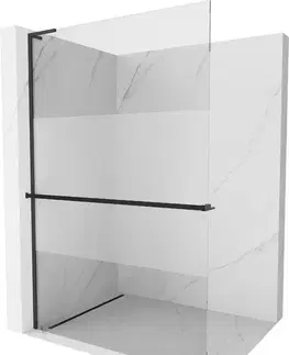 Sprchové dvere MEXEN/S - Kioto+ L Sprchová zástena WALK-IN s poličkou a držiakom uterákov 110 x 200, transparent/dekor, čierna - 800-110-123-70-30 800-110-123-70-35