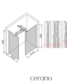 Sprchovacie kúty CERANO - Sprchová zástěna Walk-in Onyx T L/P - 10 mm - hranatá vzpěra - černá matná, grafitové sklo - 150x130x200  CER-8050BD8738