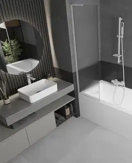 Sprchové dvere MEXEN/S - Next L vaňová zástena FIX 50 x 150, prúžky, biela 895-050-000-03-09-20