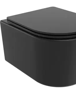 Záchody MEXEN/S - Sofia Závesná WC misa Rimless Tornado vrátane sedátka s slow slim, duroplast, čierna mat 30541085T