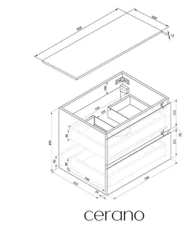 Kúpeľňový nábytok CERANO - Kúpeľňová skrinka Carole - betónovo šedá + doska pod umývadlo z lit. mramoru Elanys - 12 mm - biela matná - 60x49,2x46 CER-8050BD85512