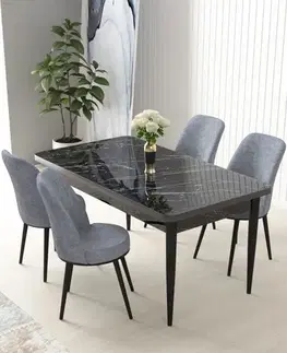 Jedálenské sety Dining Table & Chairs Set (5 Pieces) Nil - Black Marble, Grey