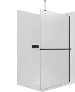 Držadlá k vani CERANO - Sprchová zástěna Walk-in Onyx Top Round L/P - 8 mm - kulatá vzpěra + polička/držák na ručníky - černá matná, mléčné sklo - 60x200  CER-8050BD1613