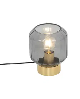 Stolné lampy Moderná stolná lampa mosadz s dymovým sklom - Stiklo