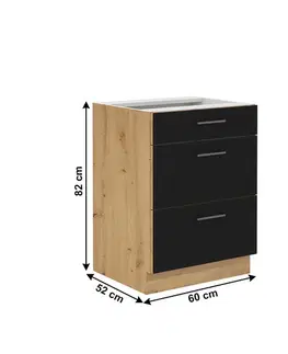 Kuchynské dolné skrinky KONDELA Monro 60 D 3S BB dolná kuchynská skrinka čierna / dub artisan