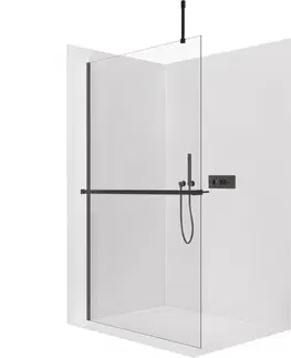 Držadlá k vani CERANO - Sprchová zástěna Walk-in Onyx Top Cube L/P - 8 mm - hranatá vzpěra + polička/držák na ručníky - černá matná, transparentní sklo - 40x200  CER-DY101B-60-237