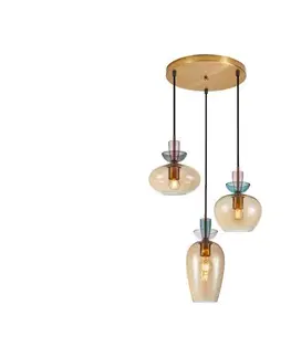 Svietidlá  PND-31882-3A-GD-AMB-Luster na lanku FANDA 3xE27/40W/230V zlatá/dymovo-béžová PND-31882-3A-GD-AMB