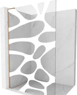 Sprchové dvere MEXEN/S - Kioto L Sprchová zástena WALK-IN 70 x 200, biely vzor, meď kartáčovaná 800-070-103-65-97