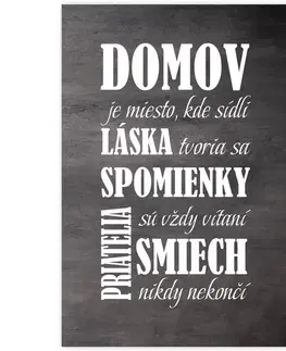Obrazy s textom Obraz v ráme s textom - Domov, sivobiely