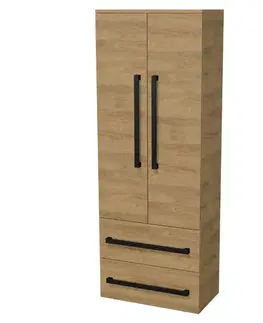 Kúpeľňový nábytok Kúpeľňová skrinka s čiernou úchytkou SAT Cube Way 60x163x33 cm dub Hickory mat CUBE3CV60DH CUBE3CV60DH