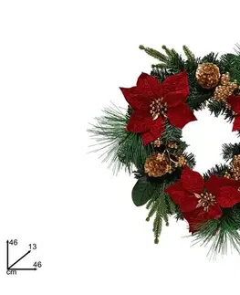 Vianočné dekorácie MAKRO - Veniec vianočný, priemer 46cm, červená vianočná ruža