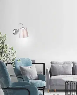 Nástenné svetlá Okrúhla chrómová nástenná lampa so sivým látkovým tienidlom Luk