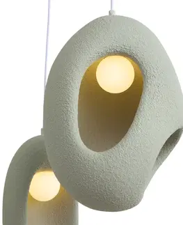 Závesné svietidlá Japandi Pendant Lamp White with Organic Light Green Shade 3-Light - Moonstone