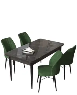 Jedálenské sety Dining Table & Chairs Set (5 Pieces) Arp - Black Marble, Khaki