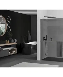 Sprchové dvere MEXEN/S - Kioto+ L Sprchová zástena WALK-IN s poličkou a držiakom uterákov 70 x 200, grafit, grafit kartáčovaná 800-070-123-66-40