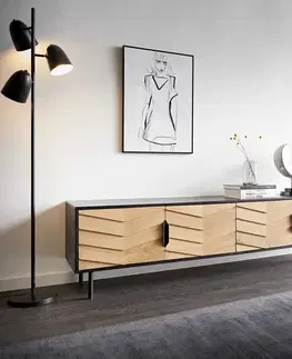 Televízne stolíky DELIFE TV stolík Muvi 200 cm dub prírodný mango čierny kov čierny 4 dvierka
