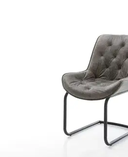 Jedálenské stoličky DELIFE Jedálenská stolička Taimi-Flex mikrovlákno sivá vintage jedálenská stolička okrúhla čierna
