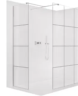 Sprchovacie kúty CERANO - Sprchová zástěna Walk-in Onyx T L/P - 8 mm - hranatá vzpěra - chrom, industriální sklo - 90x90x200  CER-8050BD2771