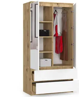 Šatníkové skrine Šatníková skriňa SPACE90, dub Artisan / biela