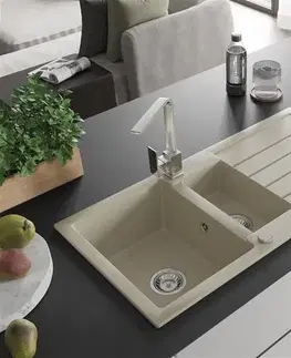 Kuchynské drezy MEXEN/S MEXEN/S - Andres granitový drez s odkvapkávačom vrátane batérie Rita, béžová 6515-69-670300-00
