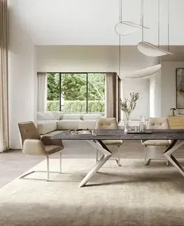 Jedálenské stoly DELIFE Jedálenský stôl Edge zaoblený 260×120 cm keramika Laminam® Nero Greco antracitová Zenthara hranatý nerezová oceľ