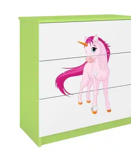 Komody so zásuvkami Detská komoda Babydreams zelená – Jednorožec
