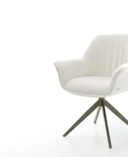 Jedálenské stoličky DELIFE Jedálenská stolička Keila-Flex s opierkami bouclé mäkký béžová krížová podstava široká titánová farba 360° otočná hojdacia funkcia