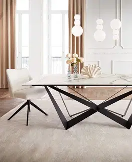 Jedálenské stoly DELIFE Jedálenský stôl Edge 200x100 keramika Calacatta Luxe bielo-zlato-šedá Spider plochá oceľ čierna