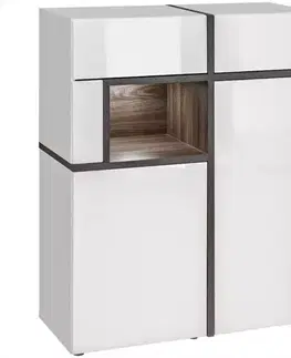 Vitríny a regály do obývačky Vitrína Nízka Cross Biely/perla Elm