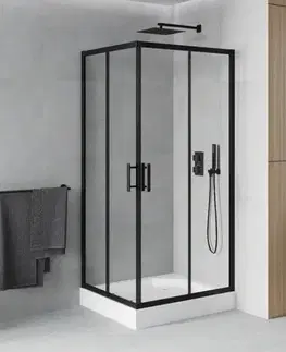 Vane MEXEN/S - Rio štvorcový sprchovací kút 90 x 90, transparent, čierna + vanička Rio 860-090-090-70-00-4510