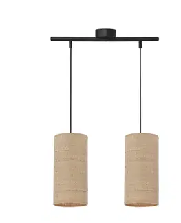 Stropná svetla Závesná lampa Fleri čierna 2x60 e27 tienidlo 12x25 béžový ratan